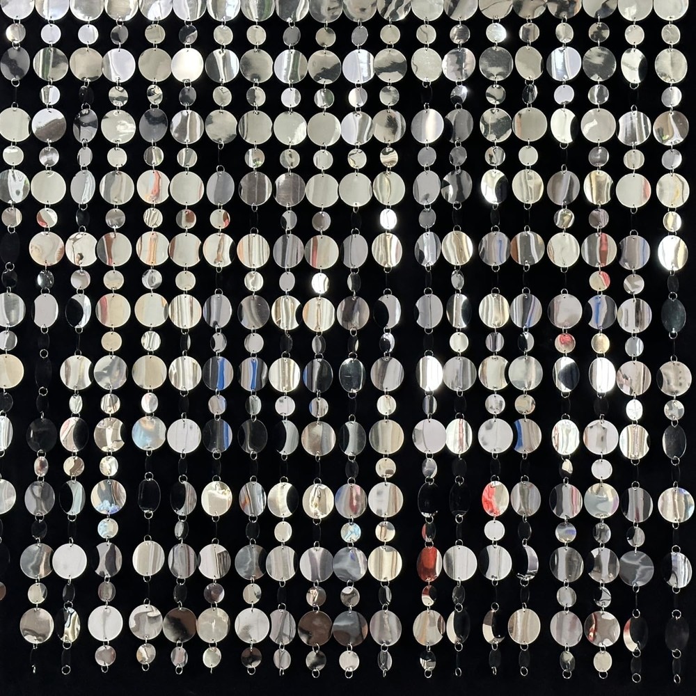 Silver Shimmer Wall Backdrop, 20 Packs Silver Sequin Curtain Circle Dots Garland