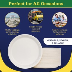 7” Compostable Plates, 125-Pack | Biodegradable Sugarcane | Sturdy, Microw
