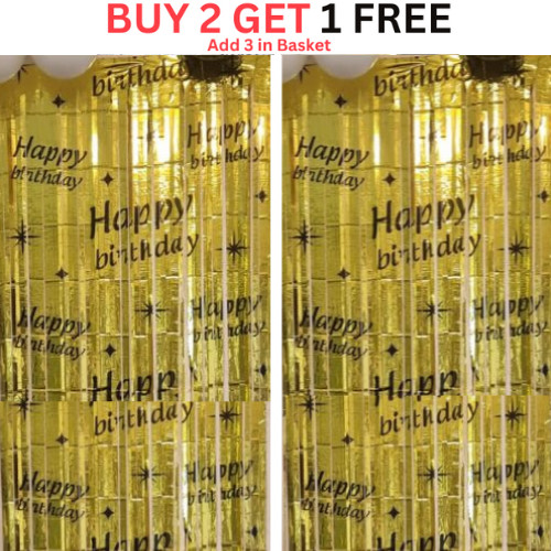 2M-3M Foil Fringe Shimmer Printed Happy Birthday Tinsel Curtain Backdrop Decor