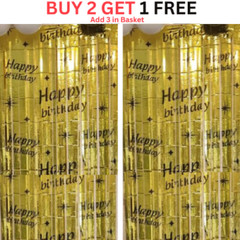 2M-3M Foil Fringe Shimmer Printed Happy Birthday Tinsel Curtain Backdrop Decor