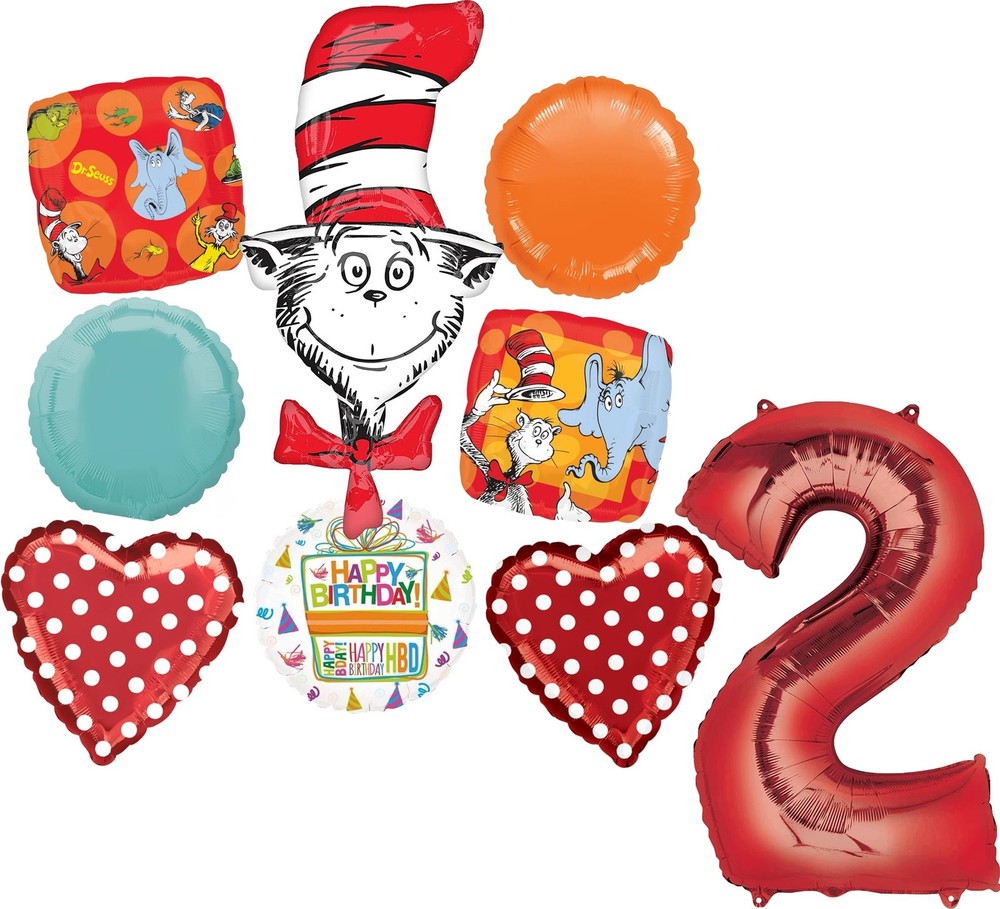 Cat In The Hat Party Supplies 9pc 2nd Balloon Bouquet Decorations