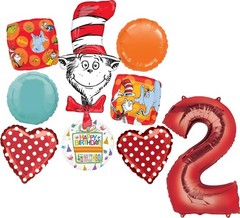 Cat In The Hat Party Supplies 9pc 2nd Balloon Bouquet Decorations