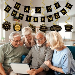 21Pcs Happy Retirement Party Decorations for Men Women,Black Gold Black
