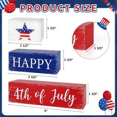 Vibrant Red, White & Blue July Retro Decorative Signs – 3 Count Tabletop Decor