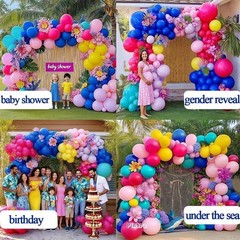 Hot Pink Blue Yellow Balloon Garland, Double Stuffed Royal Blue Teal Lavender…