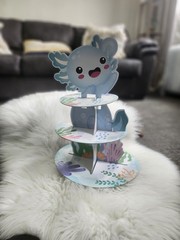 Cupcake Stand 3-Tier Dessert Tower for Birthday and Party’s Decor blue Axolotl