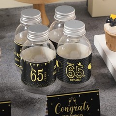 72 Pcs 65th Birthday Party Decorations – Black Gold Mini Bottle Labels & Sticker