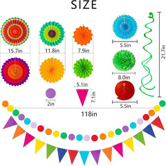 32Pcs Cinco De Mayo Decorations Fiesta Party Decorations Multi-Color Paper Fans