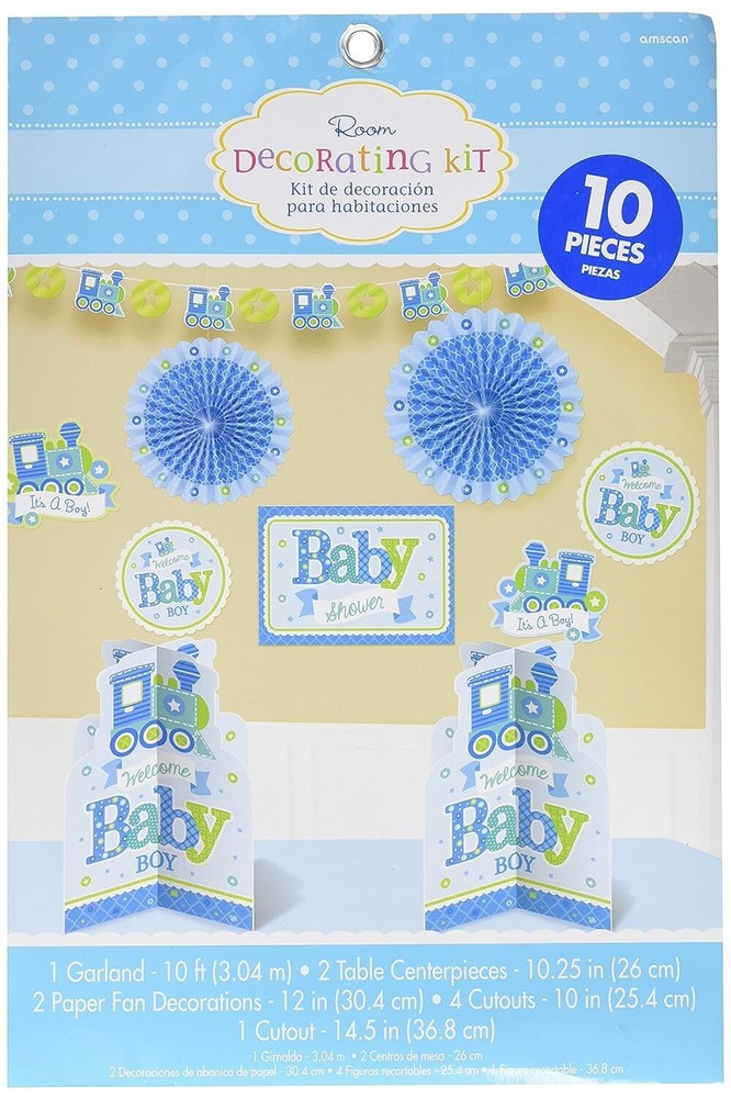 Welcome Little One Boy Blue Train Baby Shower Party Room Decorating Kit