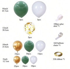 149PCS Sage Green And Gold Chrome And Confetti Latex Balloons Combination Arch
