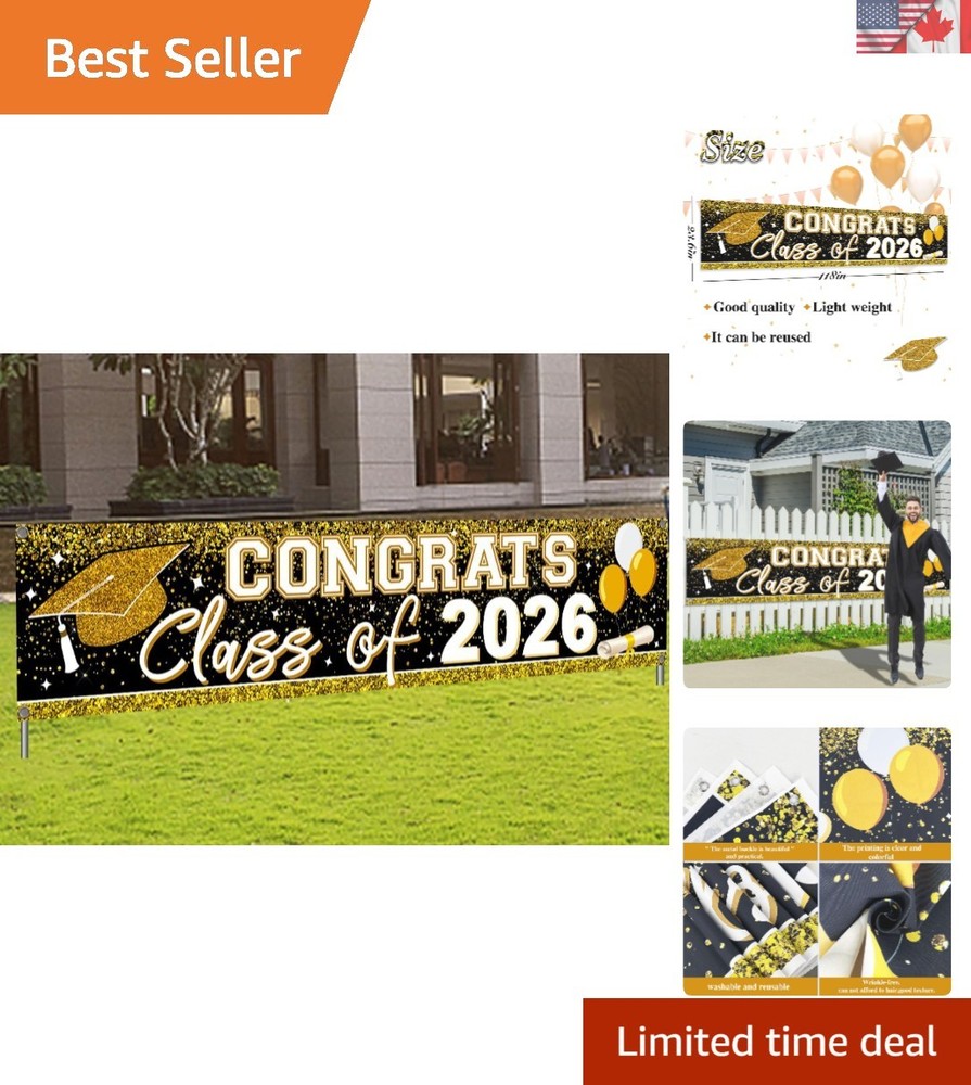Giant Congrats Grad Banner 9.8ft for Class of 2026 – Perfect for Parties