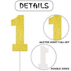 12 PCS Gold Glitter Number 1 Centerpiece Sticks 1st Birthday Party Table