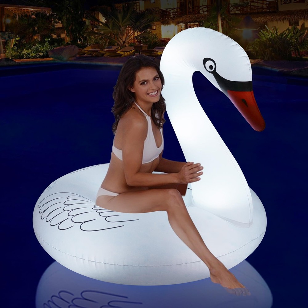 Inflatable Pool Floats, Solar Powered Large Swan Pool Float for Adult, LED Co…
