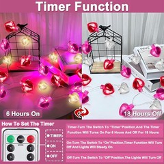 2 Pack Valentines Day Decorations Total 16.4FT 40 LED Red Pink White Heart Strin