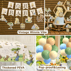 Classic Winnie Bear Baby Shower Decorations Plates Set, Neutral Vintage Pooh Oh