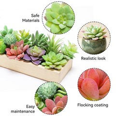 HappyHapi 12 Pcs Artificial Succulents Mini Fake 12 pack, Flocked Green