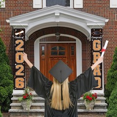 2026 Graduation Banner – Heavy Duty Orange & Black Congrats Grad Flags 71″x12″
