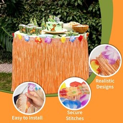 Playbees Hawaiian Luau Grass Table Skirt Set – 2 Pieces, 9ft x 29in Party Decor