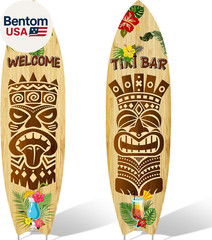 2 PCS Tiki Bar Surfboard Yard Signs Surfboard Beach Signs with Stakes Hawaiian L