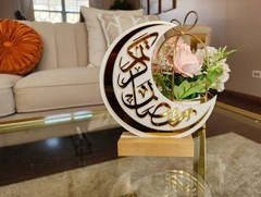 Beautiful Ramadan Mubarak Eid Calligraphy- Ramadan/Eid Decor- Moon Stand 6″