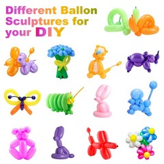 100 Pcs 260Q Balloons Kit with Pump Kids Premium Latex Twisting Long Balloon…