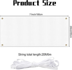 Large Banners and Signs, Vinyl Banner Blank 2×6 Ft, White Polyester Oxford Cloth