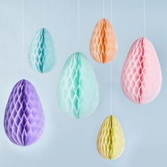 Pastel Honeycomb Easter Egg Decorations Hanging Party Decor 20cm 30cm x 6