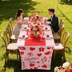 Oudain 2 Pcs Valentine’s Day Stretch Table Cover 6 Feet Red Heart Valentine’s Da