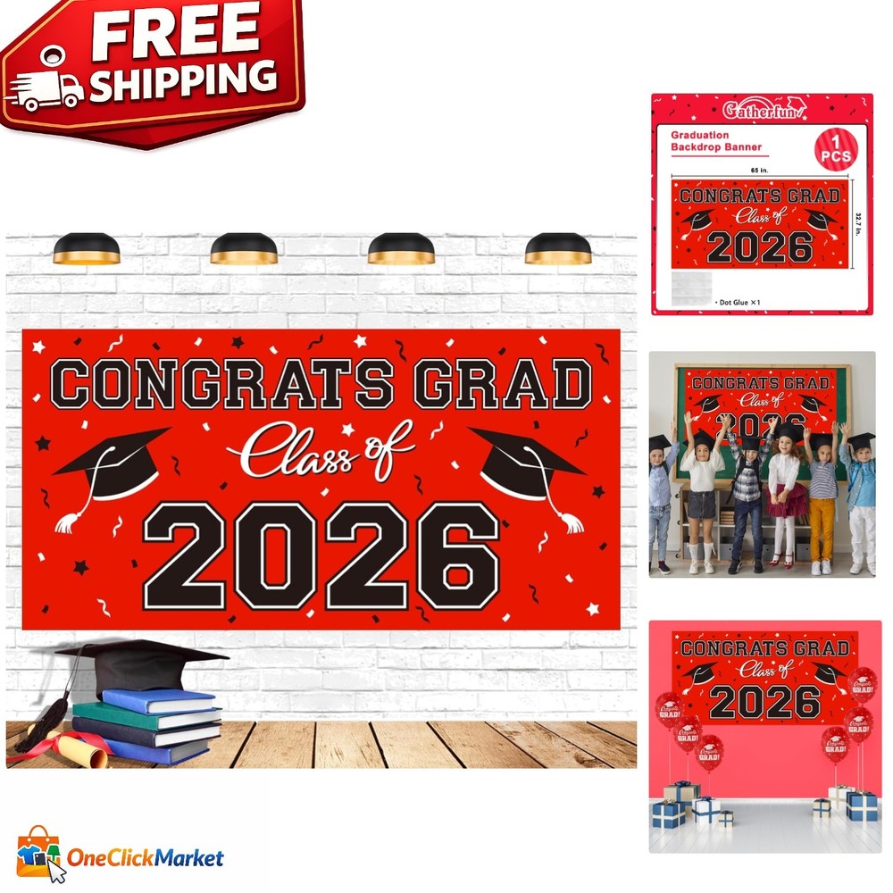Durable 65″x32.7″ Red Graduation Backdrop – Perfect for Photos & Parties