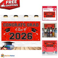 Durable 65″x32.7″ Red Graduation Backdrop – Perfect for Photos & Parties