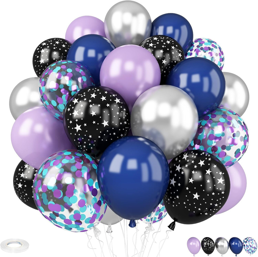 Outer Space Balloons,30Pcs 12Inch Galaxy Blue Purple Balloon Metallic Purper Sil
