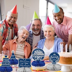 10 Pcs Retirement Party Decorations, Blue Silver Retirement Table Honeycomb C…