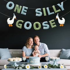 One Silly Goose Birthday Decorations Sage Green Dusty Blue Felt Handmade Pre-Str