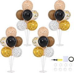 4 Sets Black Brown Gold Cheetach Print Balloons Stand Kit for Table | Black and