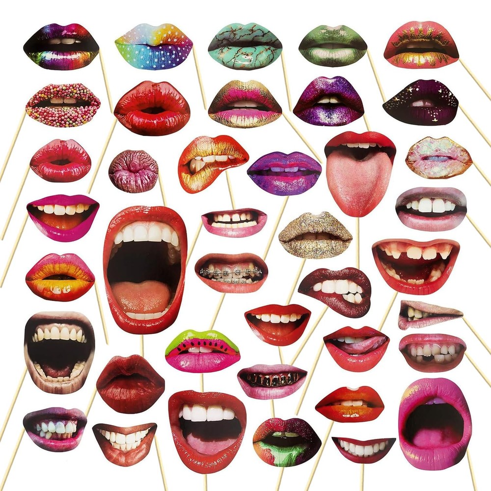 40PCS Party Photo Booth Props, Funny Lips, Mouth, Selfie, Sticks, Wedding