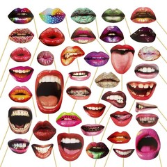 40PCS Party Photo Booth Props, Funny Lips, Mouth, Selfie, Sticks, Wedding