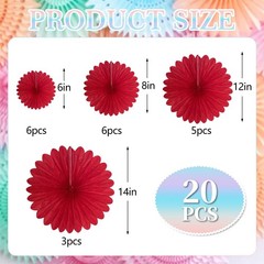 20 PCS Red Hanging Paper Fans Round Decoration Set Wedding Party Supply Decor