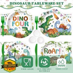 Kinovo 4th Rex Dinosaur Birthday Decorations Serve 24