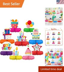 Happy Birthday Decorations Set – Colorful Themed Honeycomb Centerpiece, Table…
