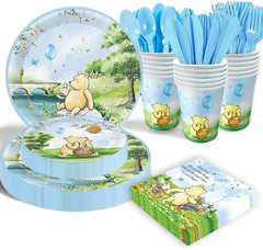 175Pcs Vintage Winnie Bear Baby Shower Pooh Decorations Blue Birthday Party S…