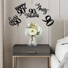 15 Pack Black 90th Birthday Centerpiece Sticks «90 & Fabulous» Table Toppers