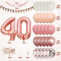 40Th Birthday Decorations Retro Pink Rose Gold,40Th Birthday Balloons,Happy 40Th