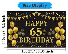 65th Birthday Backdrop Gold and Black 5.9 X 3.6 Fts Happy Birthday Party Deco…