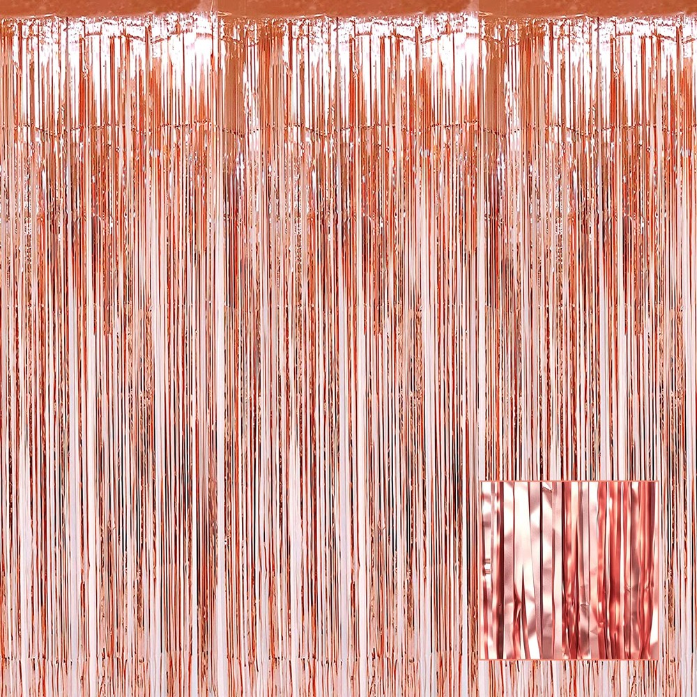 Rose Gold 3.28×6.56ft Metallic Tinsel Foil Fringe Curtain Streamers 4 PCS