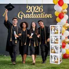 2026 Graduation Balloon Boxes Decorations, 4 Pieces White Clear Grad Balloon Box