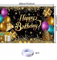 Black and Gold Birthday Party Backdrop Black Gold Glitter Balloon Happy Birthday