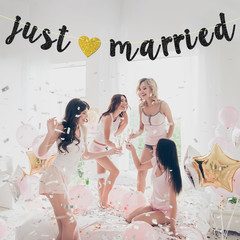 Black Glitter Just Married Banner – Engaged Sign – Wedding Banner – Bridal Showe
