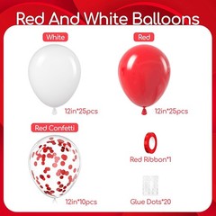 60pcs Red and White Balloons 12inch with White Red Confetti Balloons for Wedding