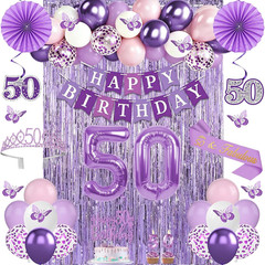 50Th Birthday Decorations, 52Pcs Purple 50Th Birthday Decorations for Women, 50