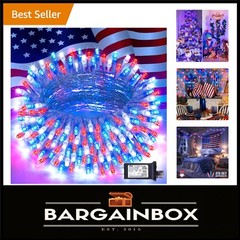Plug-in 4th of July 100-LED String Lights, 33ft Red White Blue Indoor/Outdoor